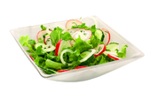 Salade van raapsteeltjes, radijs en prei met een dressing